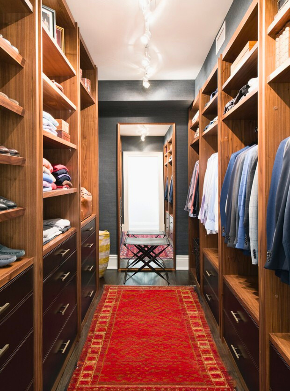 high end wood built-in custom closet in blue bell 